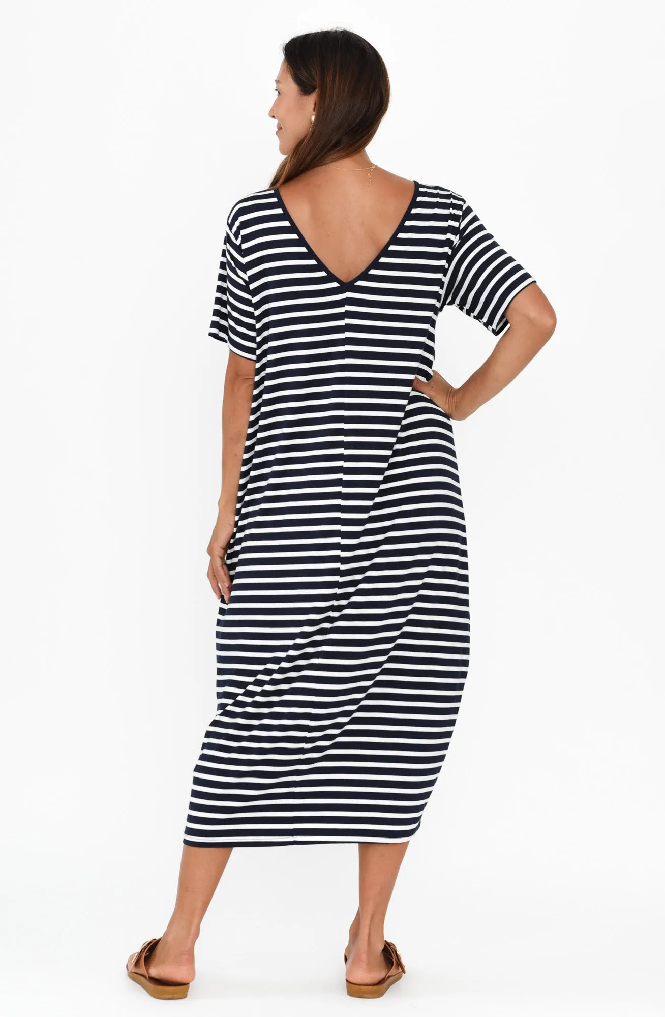 Tidal Navy Stripe Layered Bamboo Dress sold by Blue Bungalow product image thumbnail 4