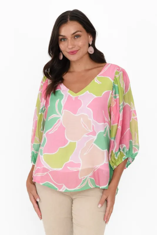 Misma Pink Floral V Neck Top sold by Blue Bungalow