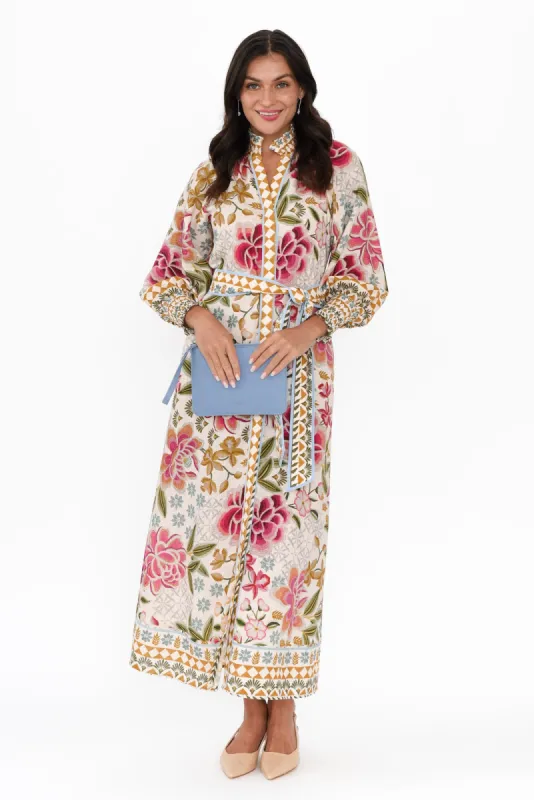 Carmen Pink Floral Linen Blend Dress sold by Blue Bungalow