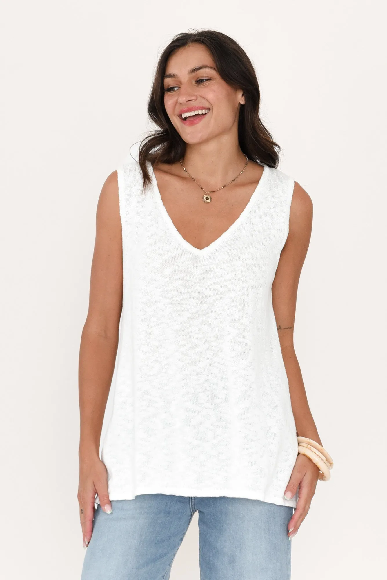 Finley White Cotton Knit Tank sold by Blue Bungalow