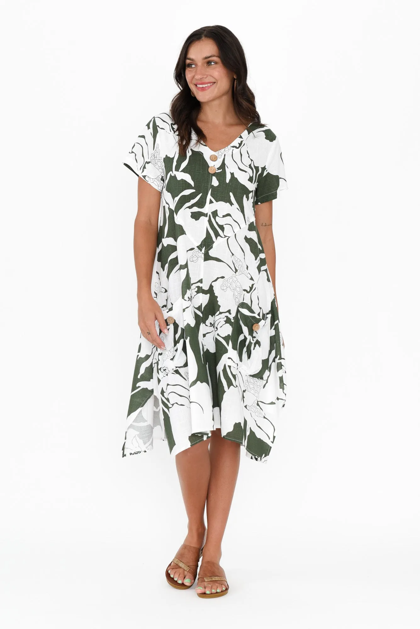 Bryant Green Floral Linen Cotton Dress sold by Blue Bungalow product image thumbnail 2