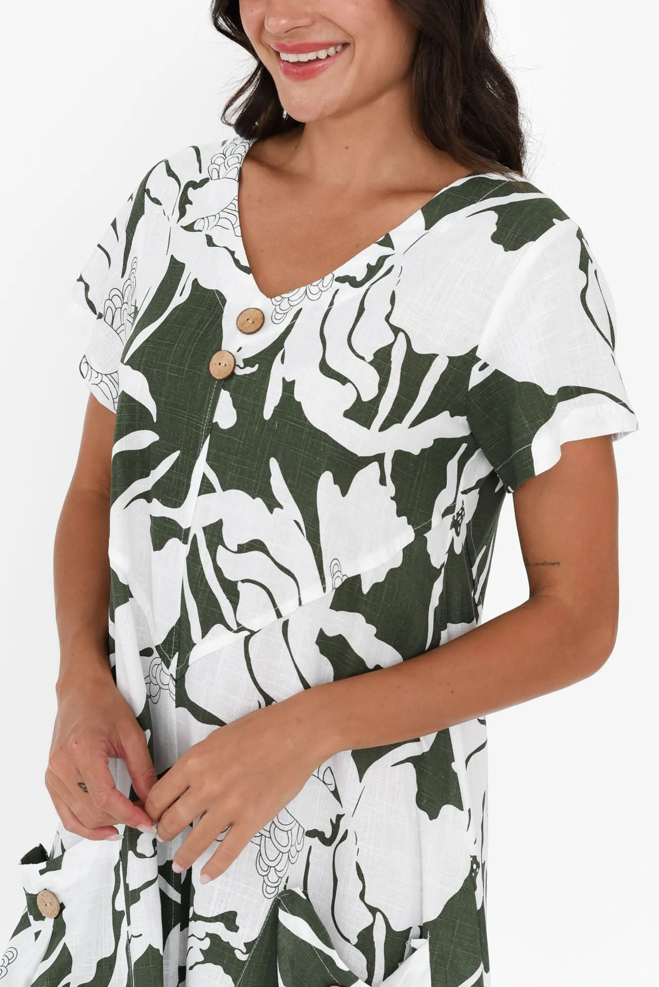 Bryant Green Floral Linen Cotton Dress sold by Blue Bungalow product image thumbnail 5
