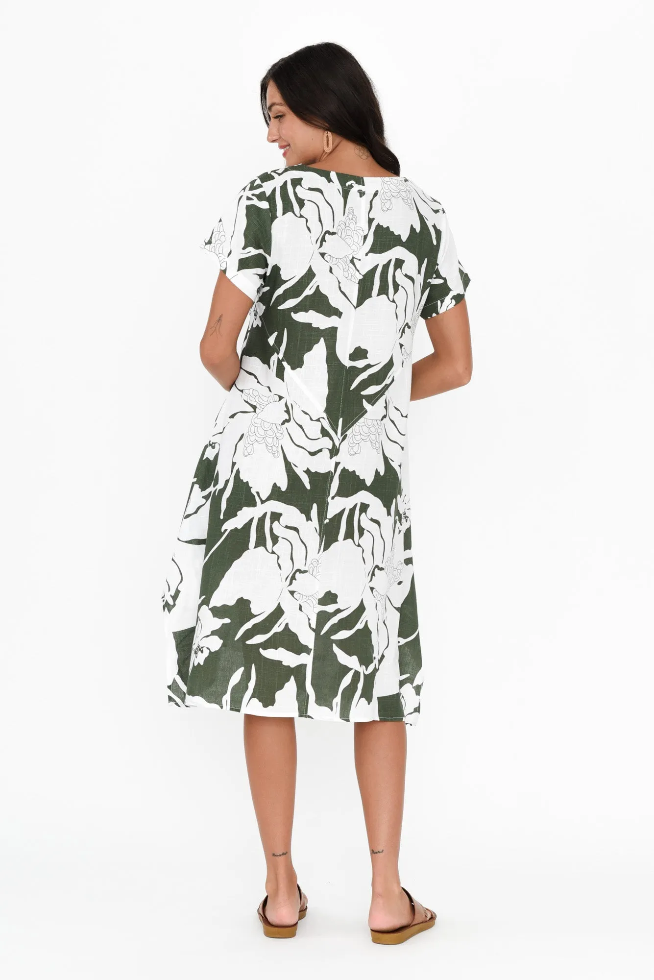 Bryant Green Floral Linen Cotton Dress sold by Blue Bungalow product image thumbnail 4