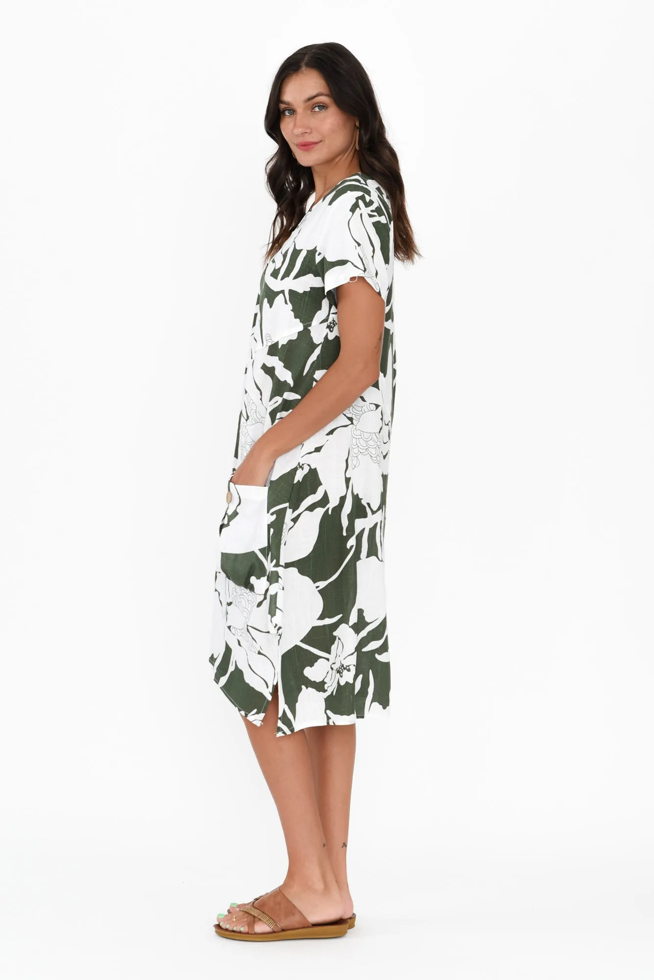 Bryant Green Floral Linen Cotton Dress sold by Blue Bungalow product image thumbnail 3