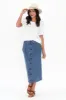 Amanda Blue Stretch Denim Midi Skirt sold by Blue Bungalow