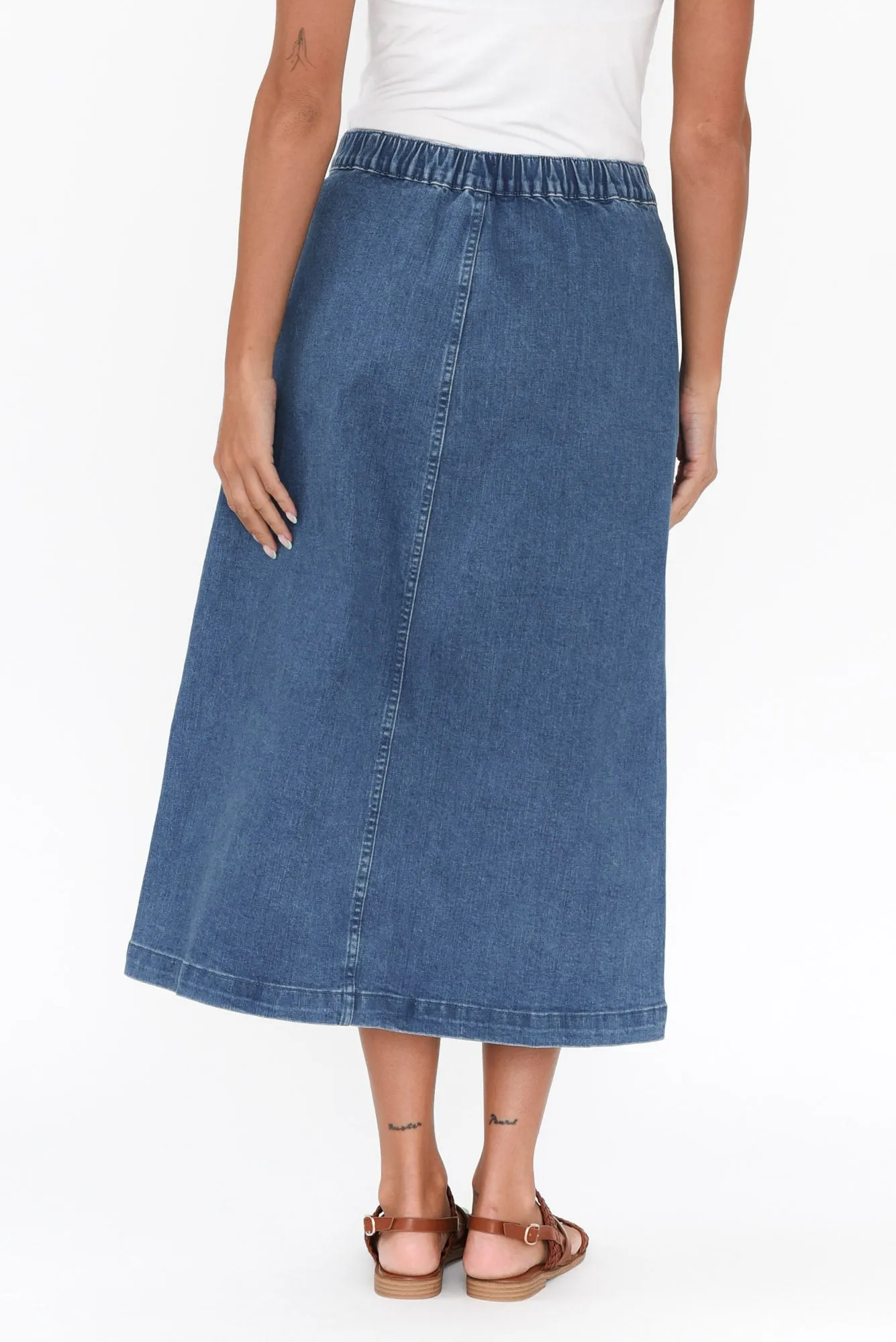 Amanda Blue Stretch Denim Midi Skirt sold by Blue Bungalow product image thumbnail 4
