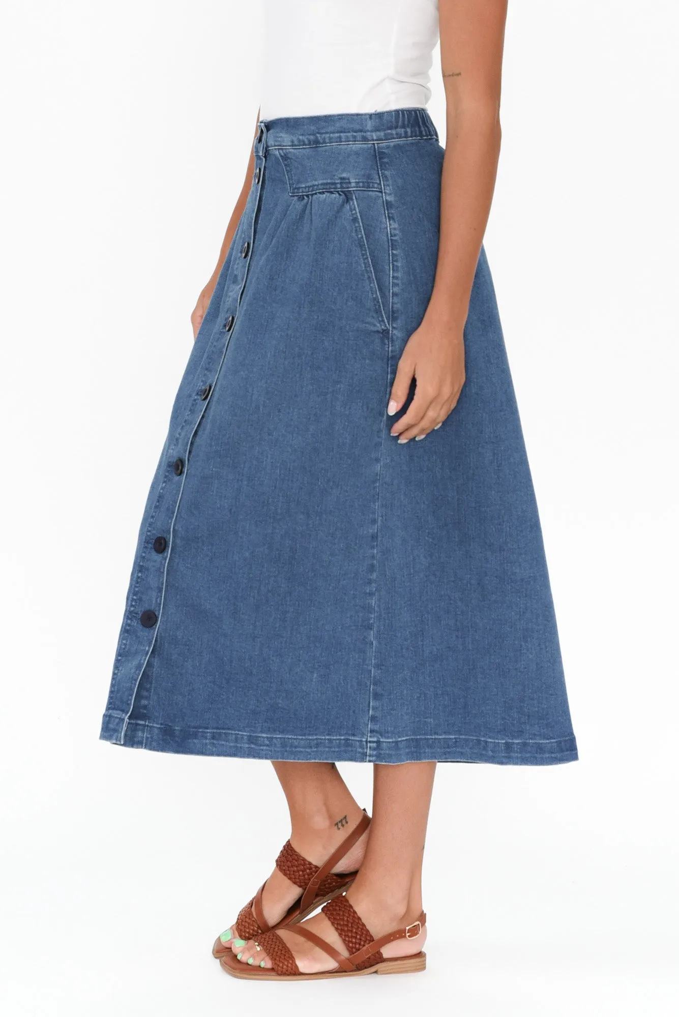 Amanda Blue Stretch Denim Midi Skirt sold by Blue Bungalow product image thumbnail 3
