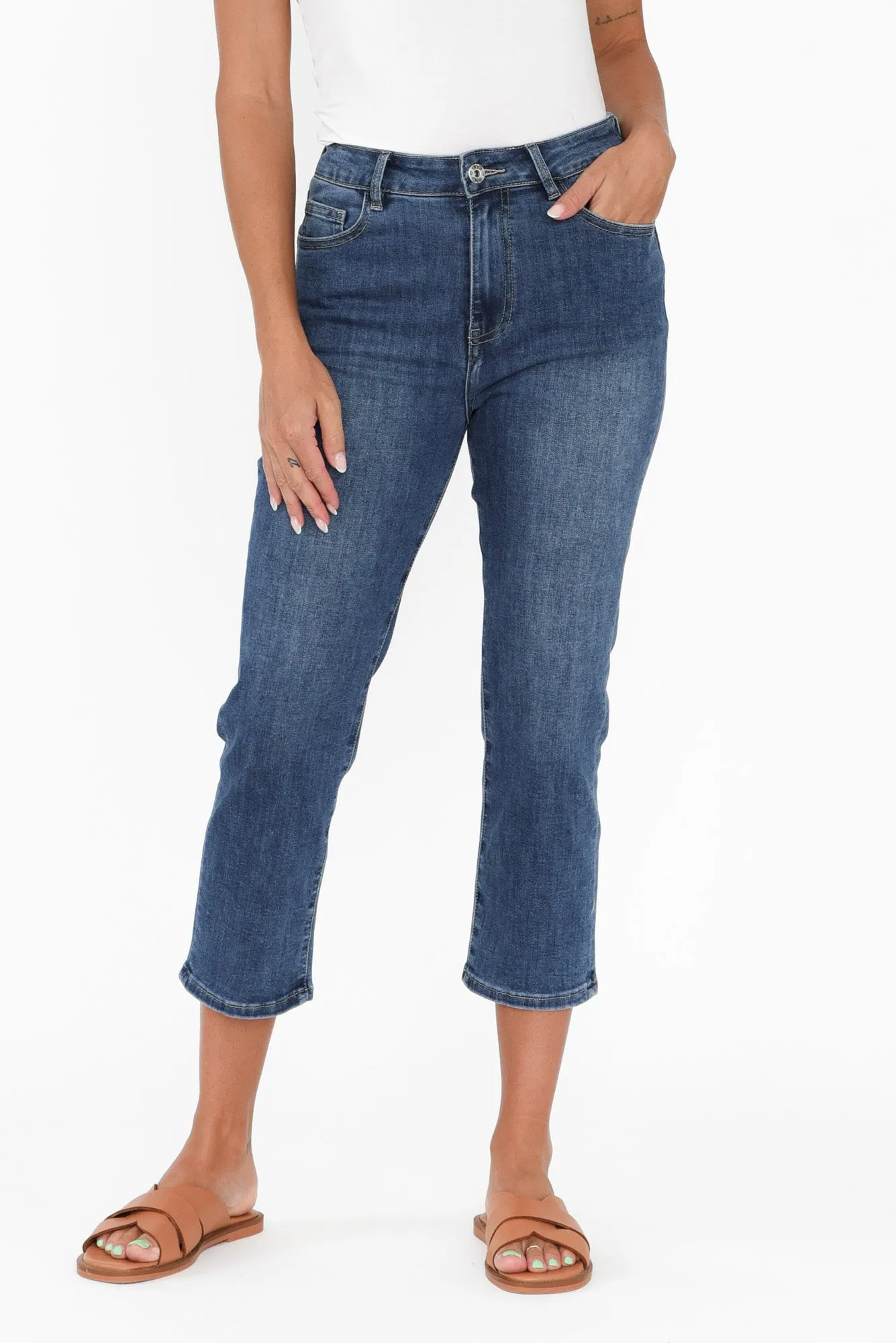 Mollie Blue Stretch Denim Capri Jeans sold by Blue Bungalow