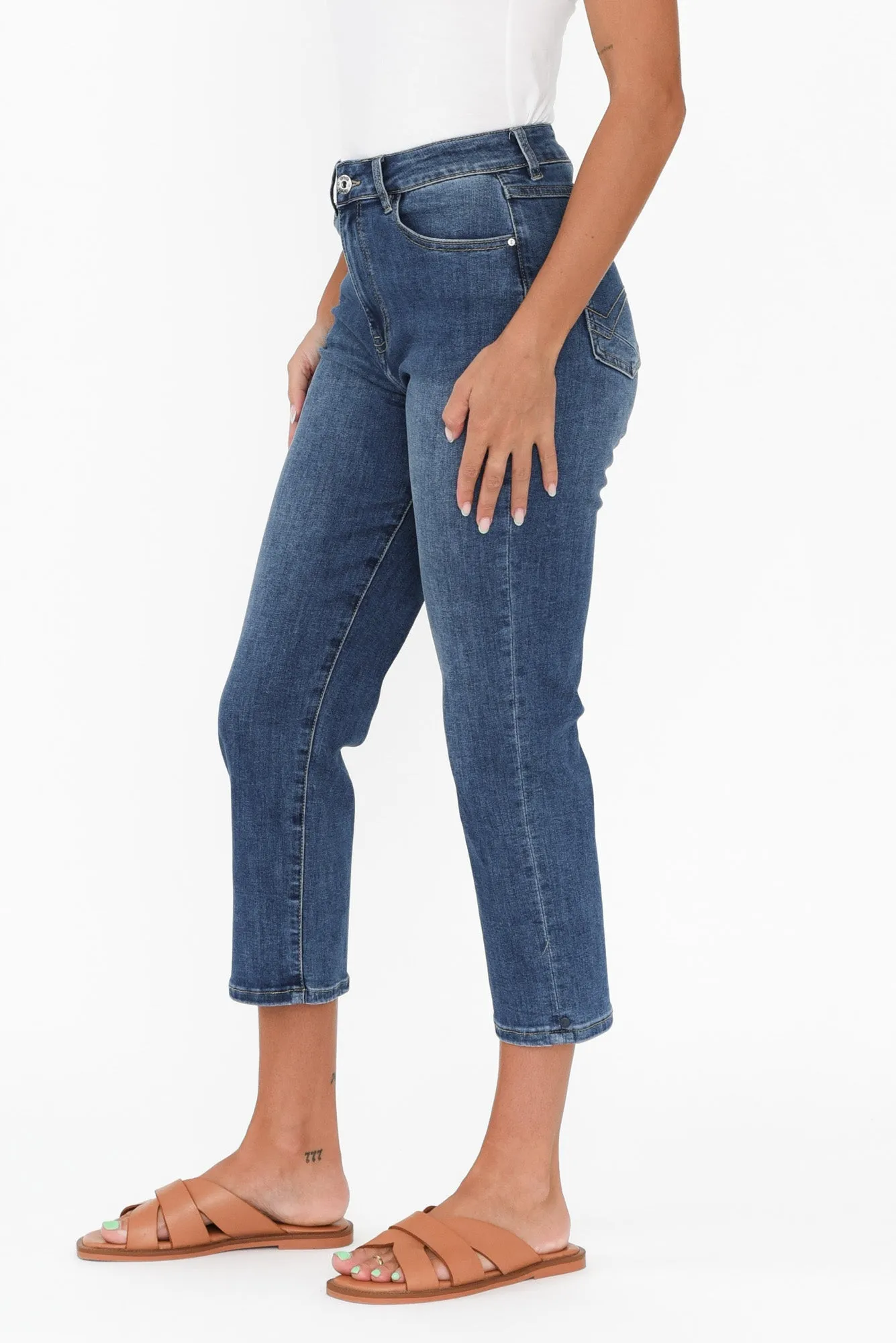 Mollie Blue Stretch Denim Capri Jeans sold by Blue Bungalow product image thumbnail 3