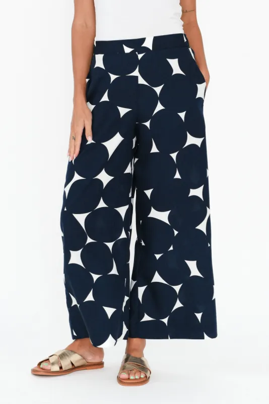 Demi Navy Spot Linen Blend Pants sold by Blue Bungalow