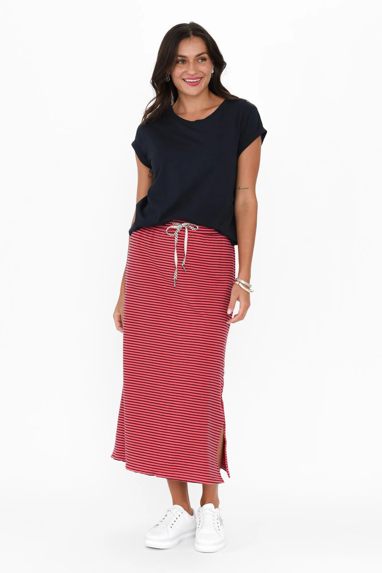 Travel Red Stripe Cotton Maxi Skirt sold by Blue Bungalow product image thumbnail 2