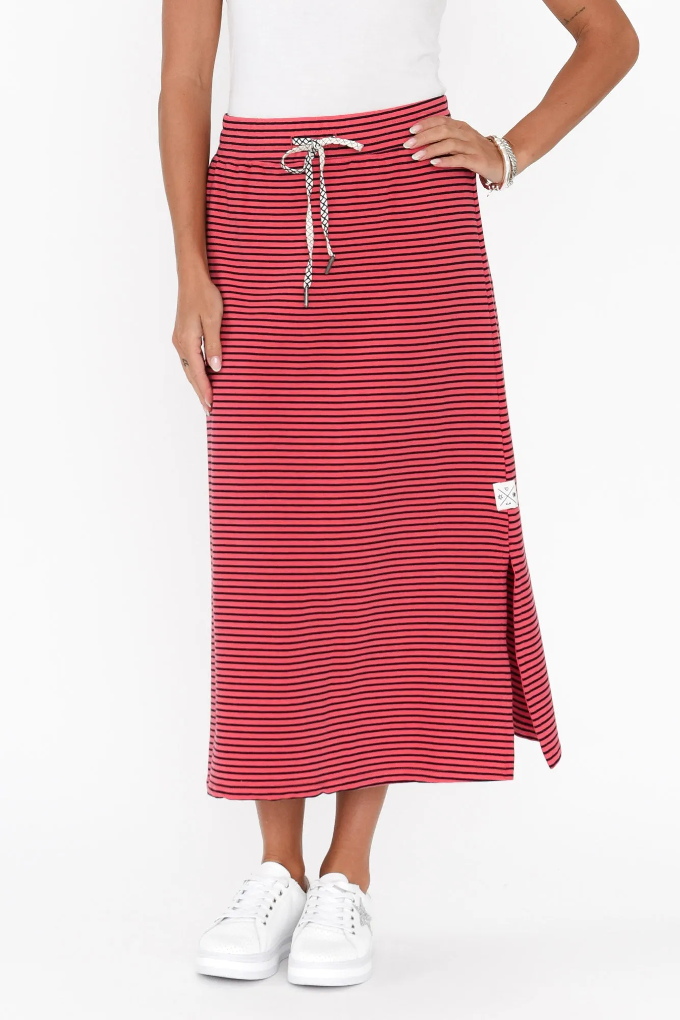 Travel Red Stripe Cotton Maxi Skirt sold by Blue Bungalow