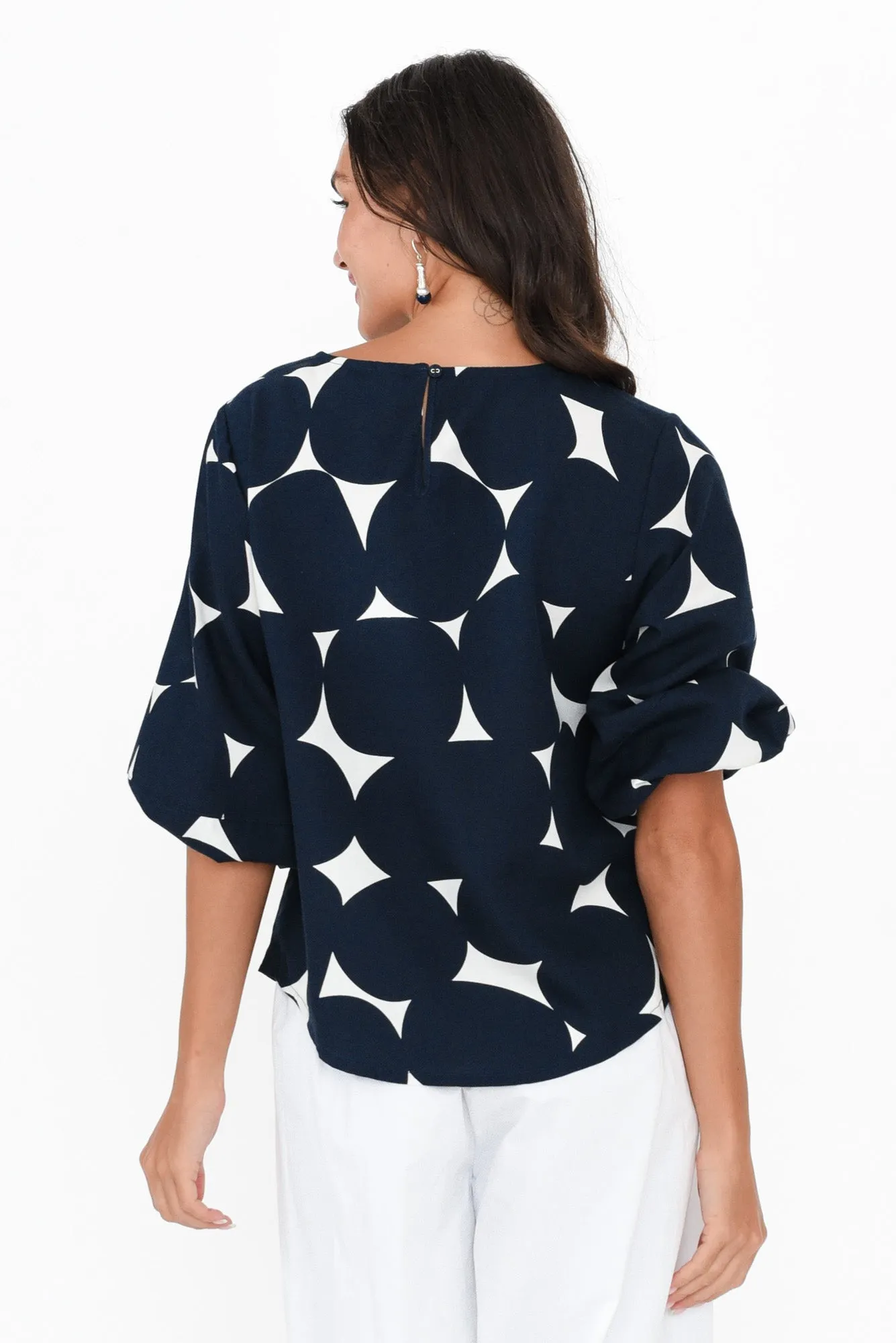 Demi Navy Spot Linen Blend Top sold by Blue Bungalow product image thumbnail 4