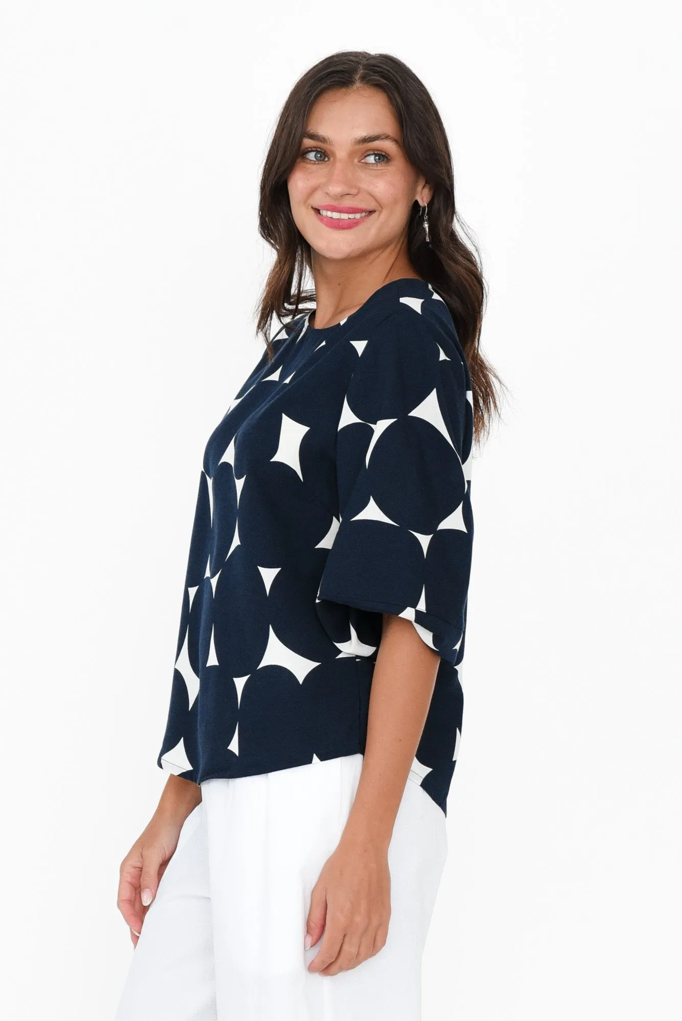 Demi Navy Spot Linen Blend Top sold by Blue Bungalow product image thumbnail 3