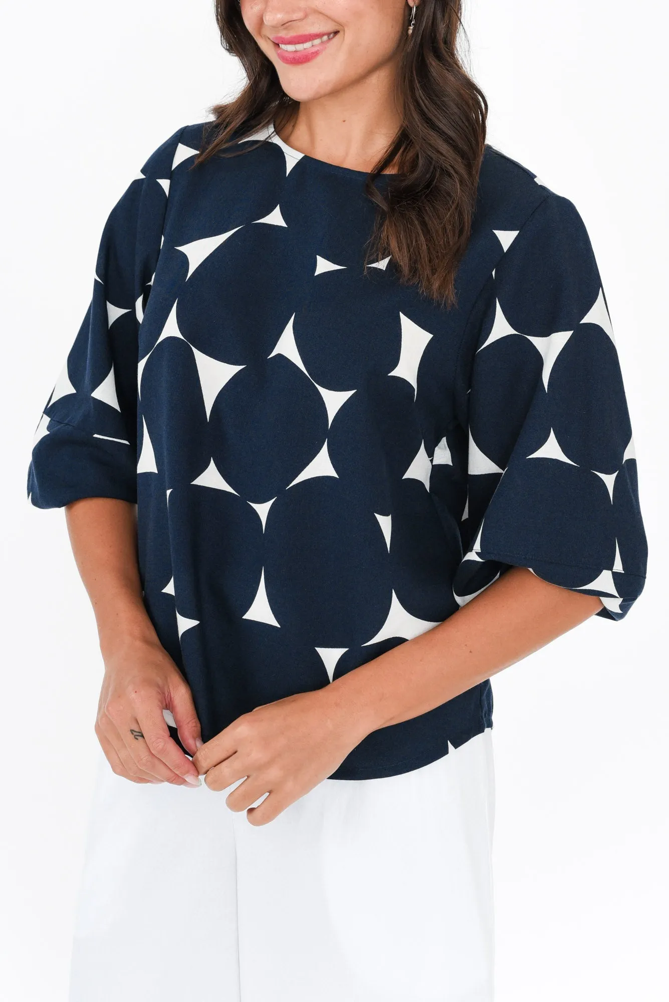 Demi Navy Spot Linen Blend Top sold by Blue Bungalow product image thumbnail 5