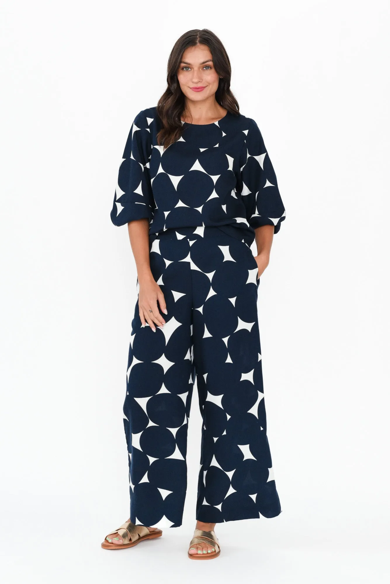Demi Navy Spot Linen Blend Top sold by Blue Bungalow product image thumbnail 2