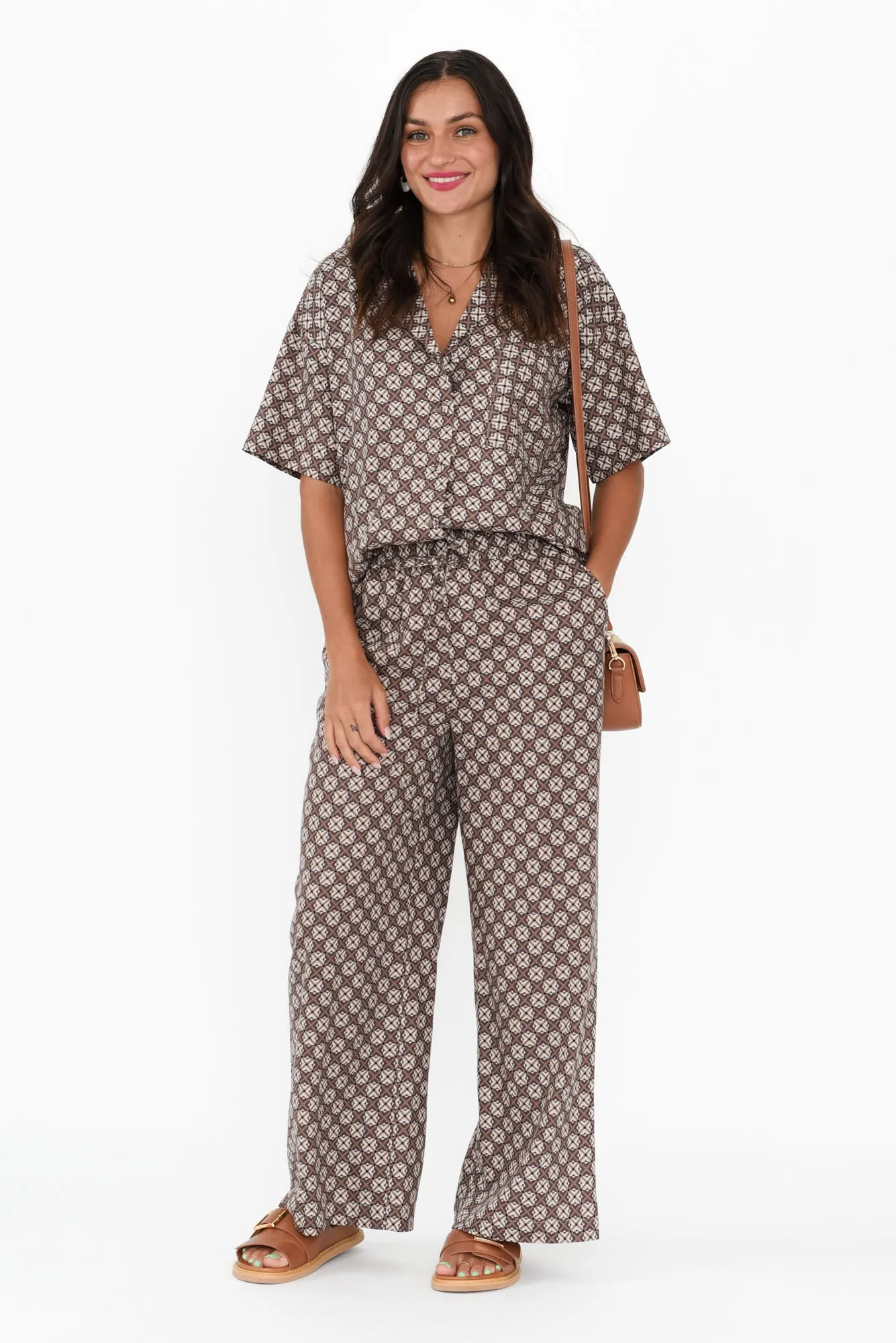 Lui Chocolate Geo Linen Blend Shirt sold by Blue Bungalow product image thumbnail 2