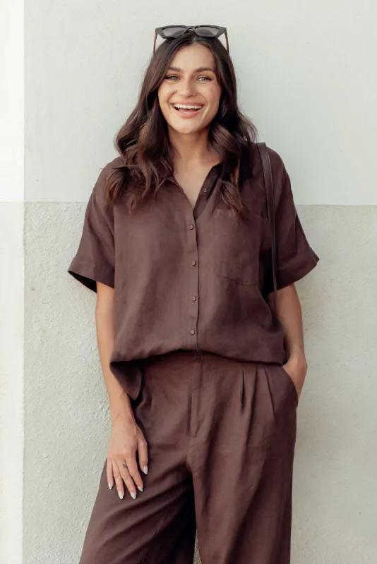 Pierra Brown Linen Shirt sold by Blue Bungalow