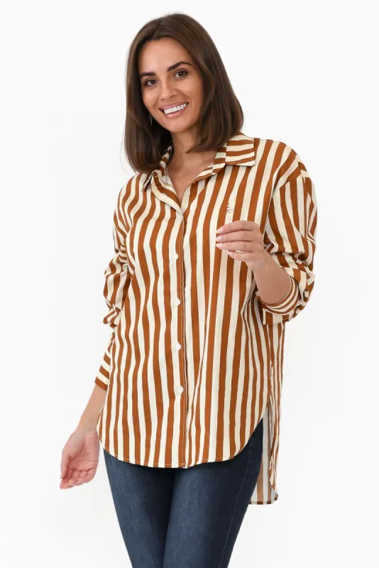 Presley Rust Stripe Cotton Poplin Shirt sold by Blue Bungalow