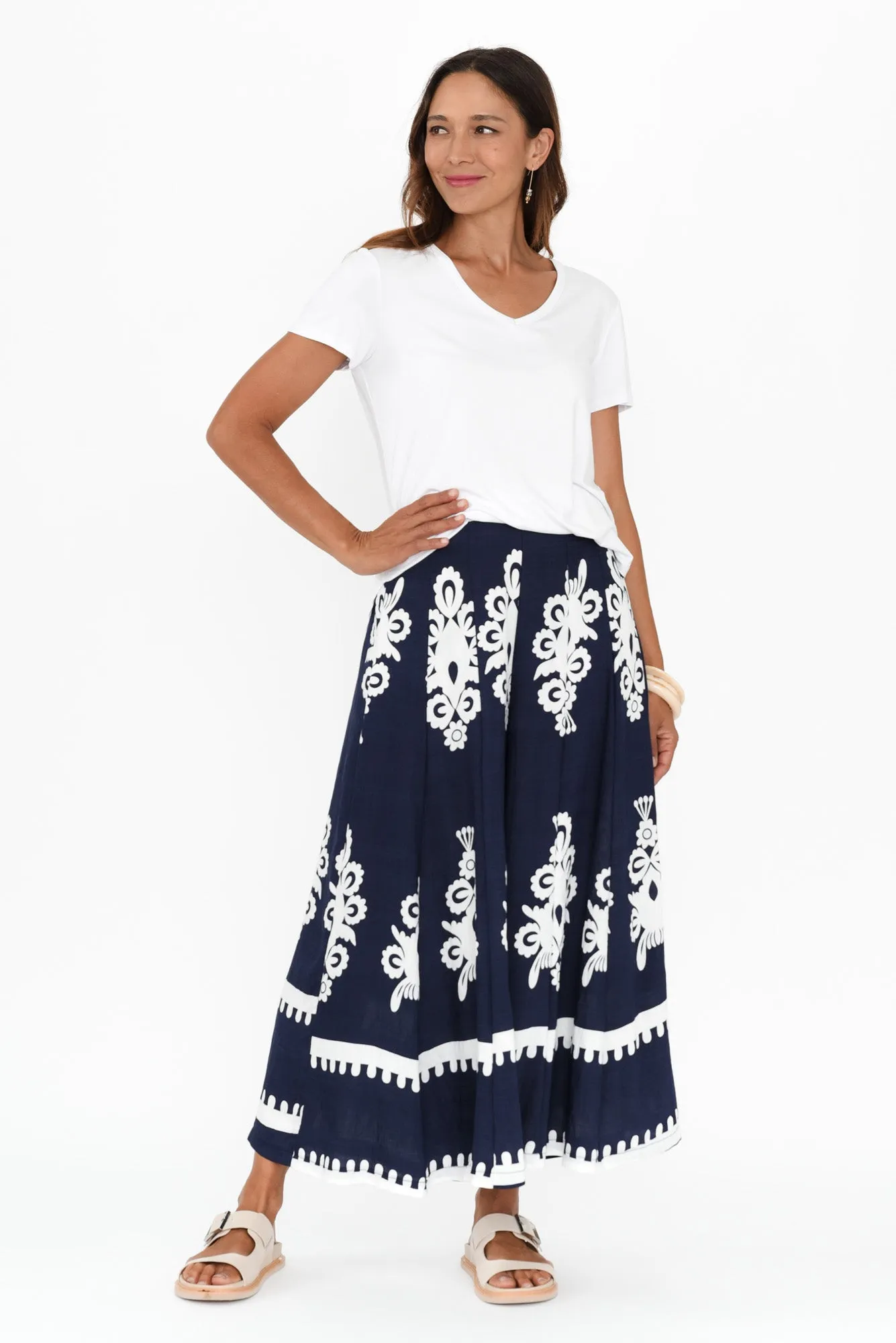 Bertha Navy Abstract Wide Leg Pants sold by Blue Bungalow product image thumbnail 2