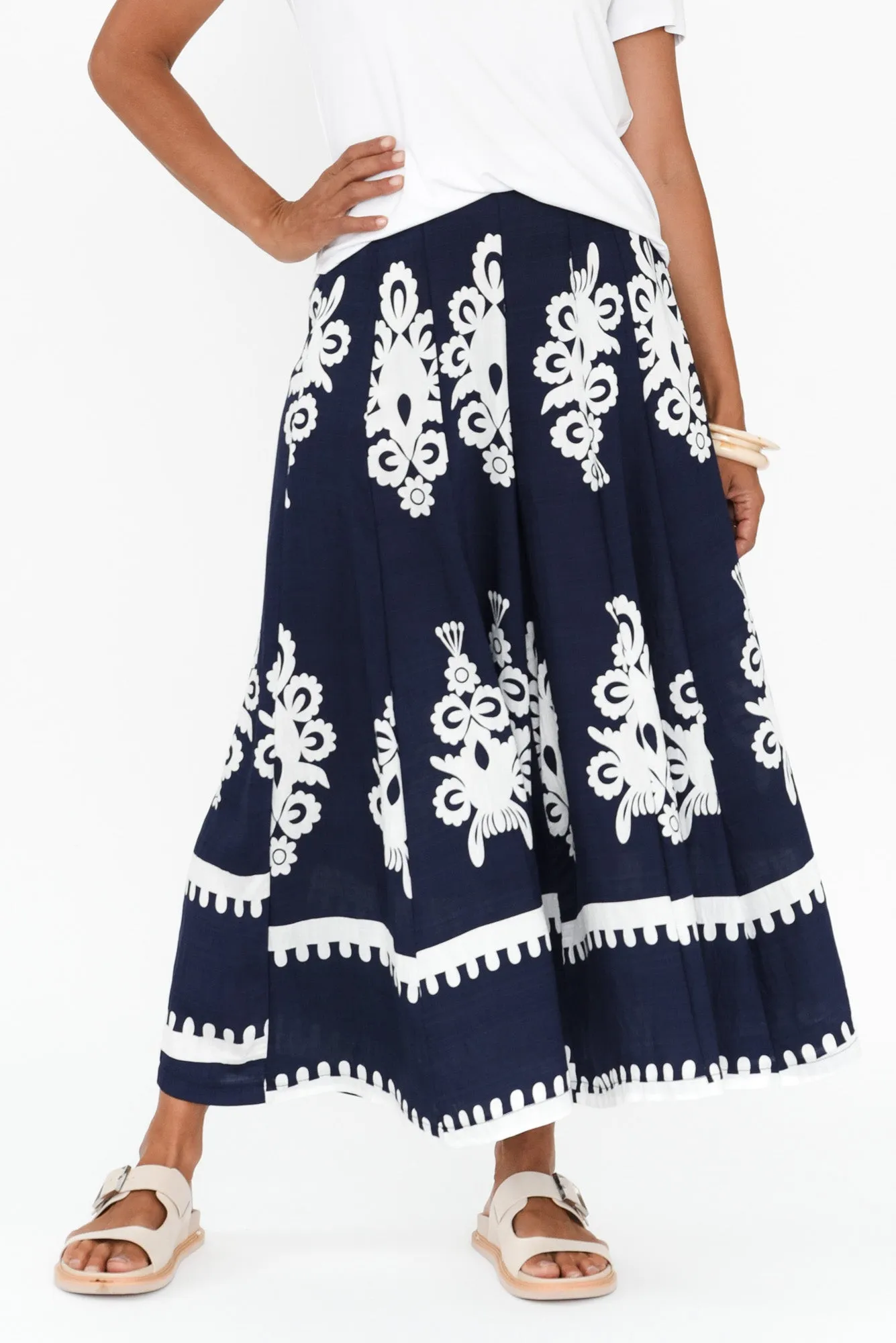 Bertha Navy Abstract Wide Leg Pants sold by Blue Bungalow
