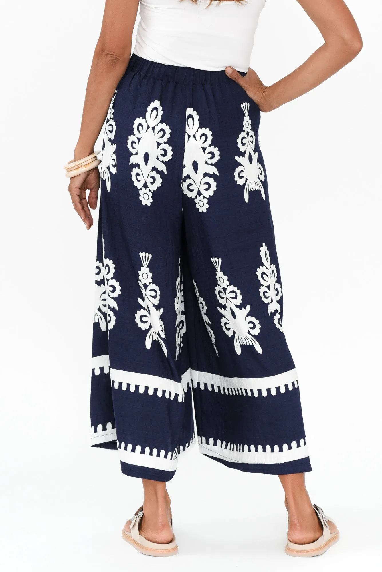 Bertha Navy Abstract Wide Leg Pants sold by Blue Bungalow product image thumbnail 4
