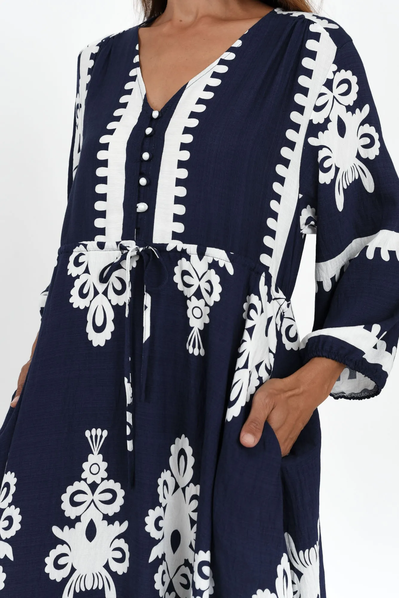 Java Navy Abstract Sleeved Dress sold by Blue Bungalow product image thumbnail 5