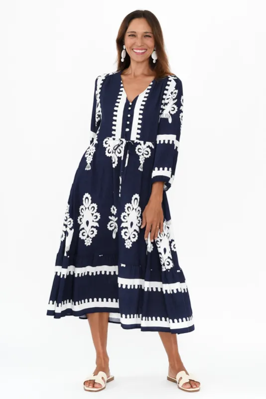 Java Navy Abstract Sleeved Dress sold by Blue Bungalow