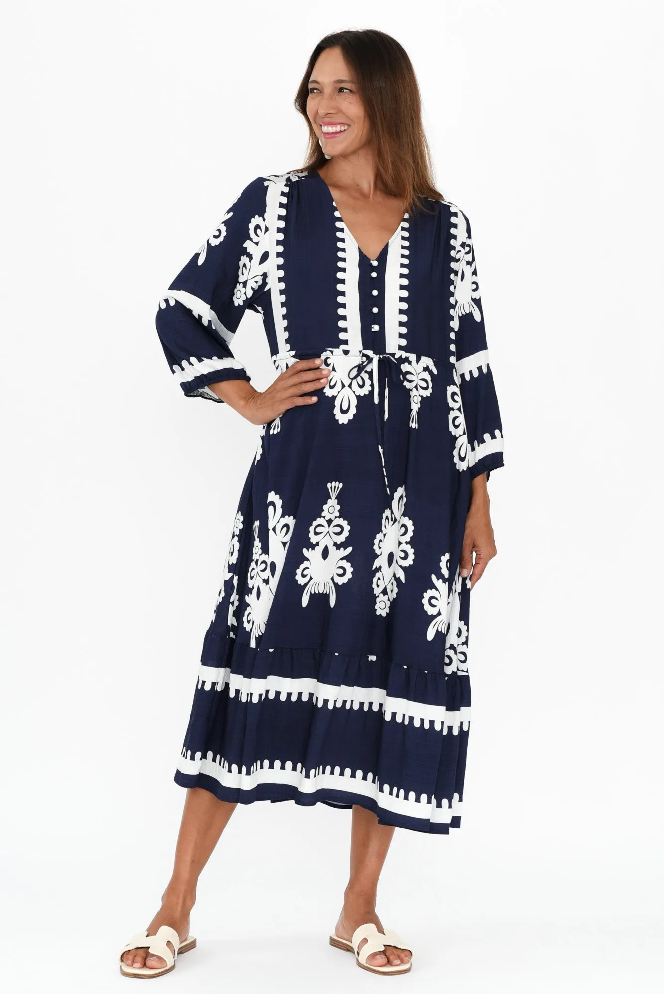 Java Navy Abstract Sleeved Dress sold by Blue Bungalow product image thumbnail 2