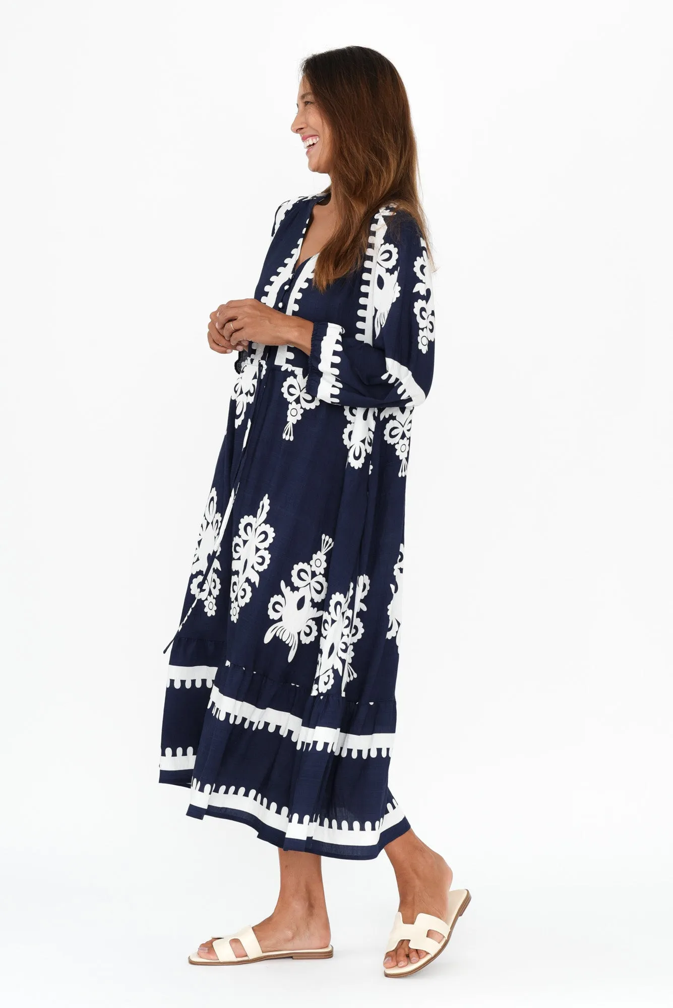 Java Navy Abstract Sleeved Dress sold by Blue Bungalow product image thumbnail 3