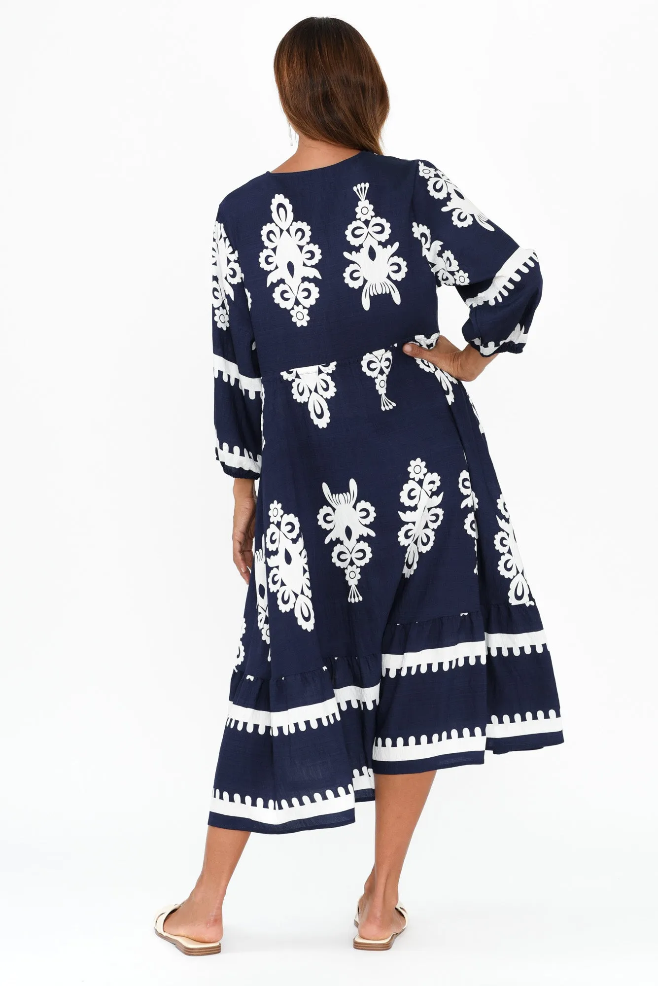 Java Navy Abstract Sleeved Dress sold by Blue Bungalow product image thumbnail 4