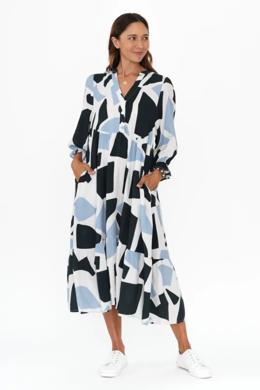 Burleigh Blue Geo Sleeved Dress sold by Blue Bungalow