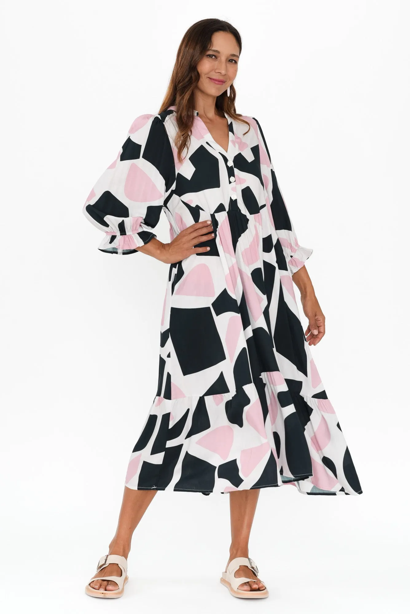 Burleigh Pink Geo Sleeved Dress sold by Blue Bungalow product image thumbnail 2