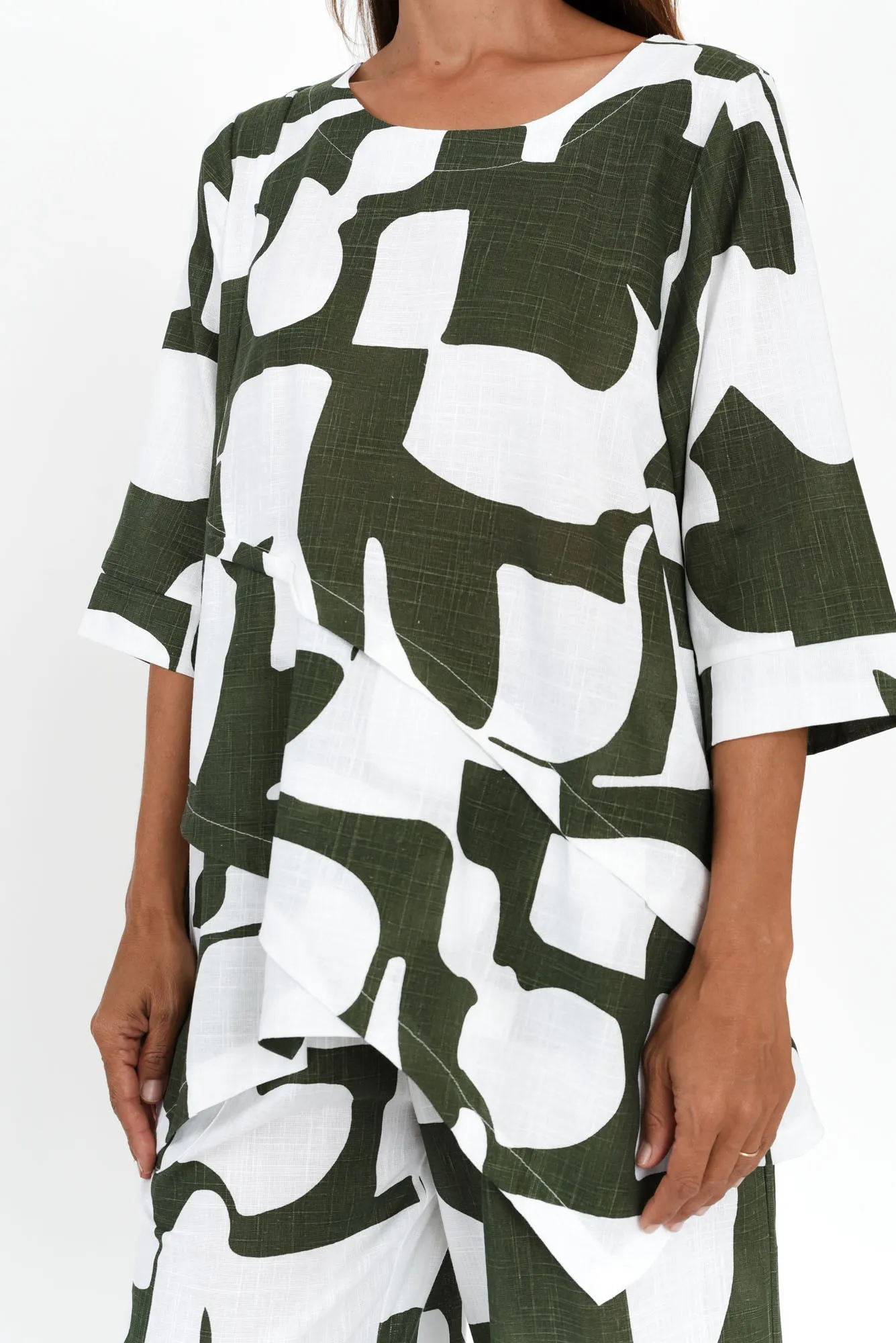 Anya Khaki Geo Linen Cotton Top sold by Blue Bungalow product image thumbnail 5