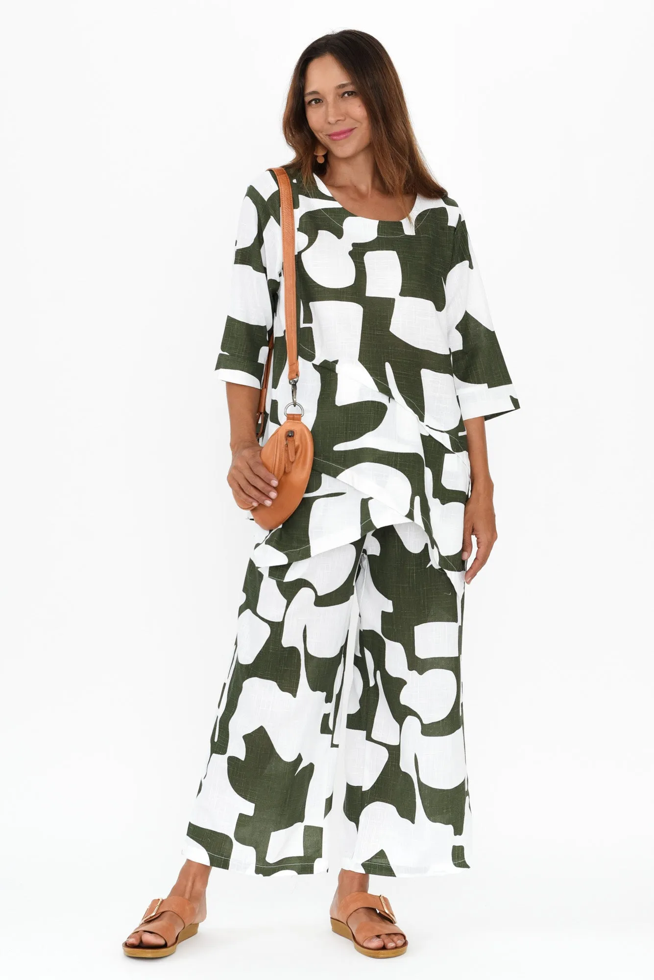 Minnelli Khaki Geo Linen Cotton Pants sold by Blue Bungalow product image thumbnail 2