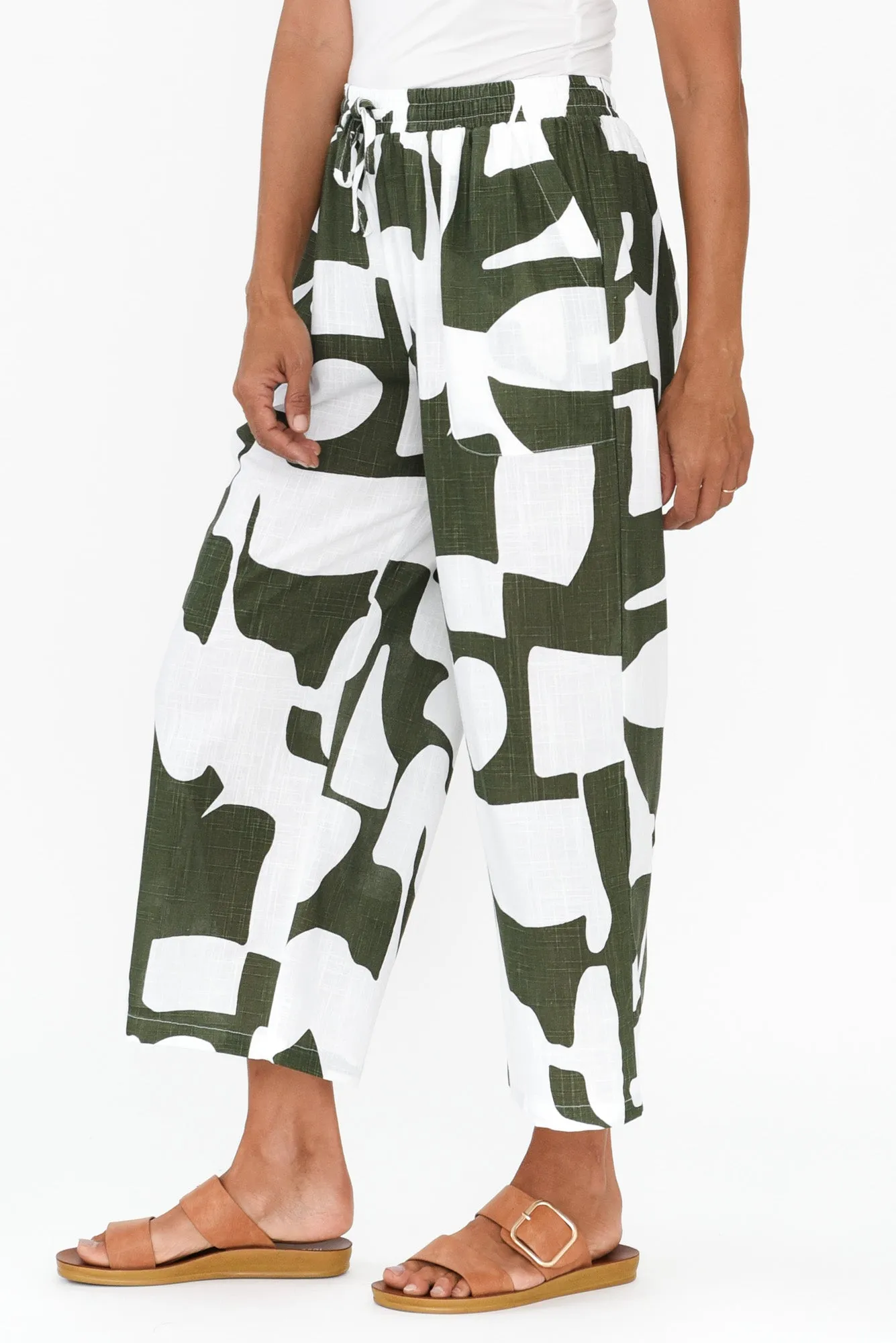 Minnelli Khaki Geo Linen Cotton Pants sold by Blue Bungalow product image thumbnail 4