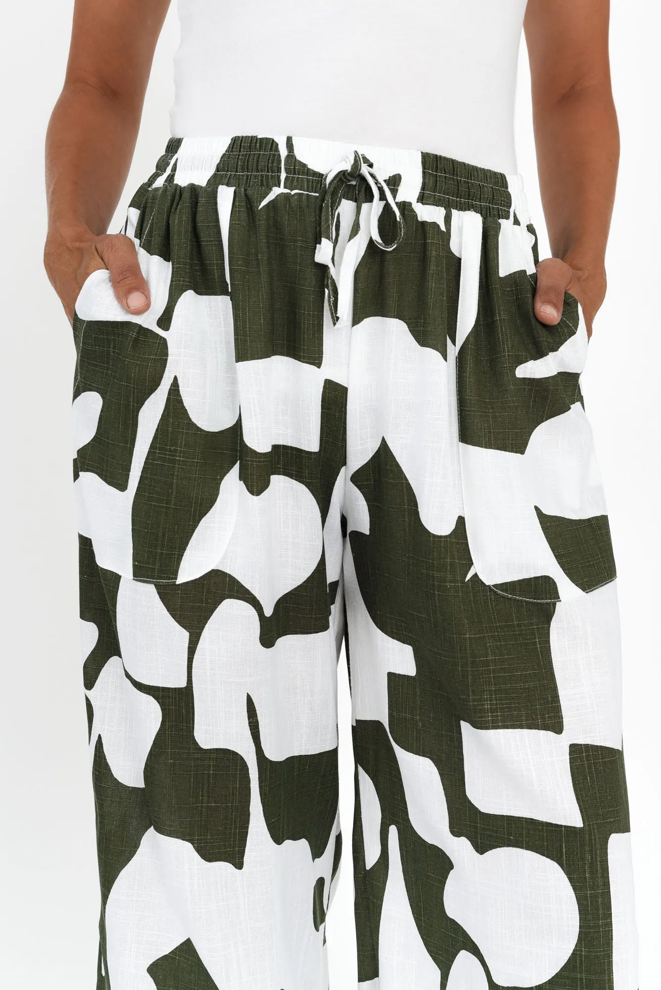 Minnelli Khaki Geo Linen Cotton Pants sold by Blue Bungalow product image thumbnail 3