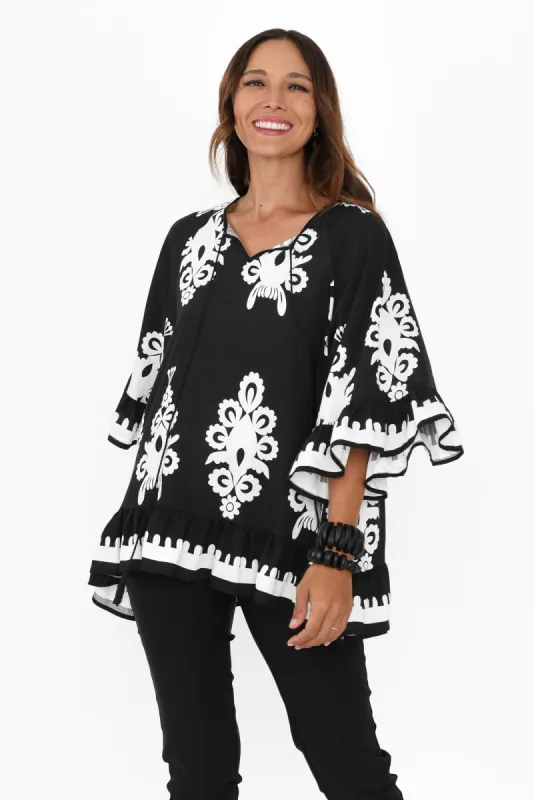 Rosana Black Abstract Tassel Top sold by Blue Bungalow