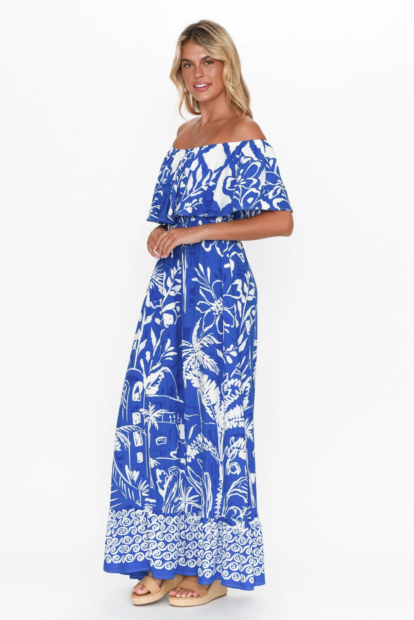 Darden Cobalt Tropical Off Shoulder Dress sold by Blue Bungalow product image thumbnail 3
