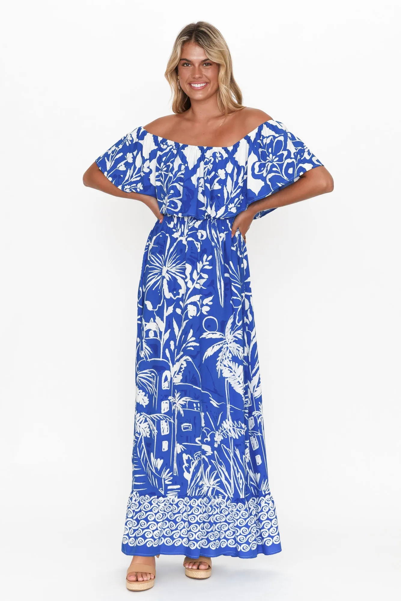 Darden Cobalt Tropical Off Shoulder Dress sold by Blue Bungalow product image thumbnail 2
