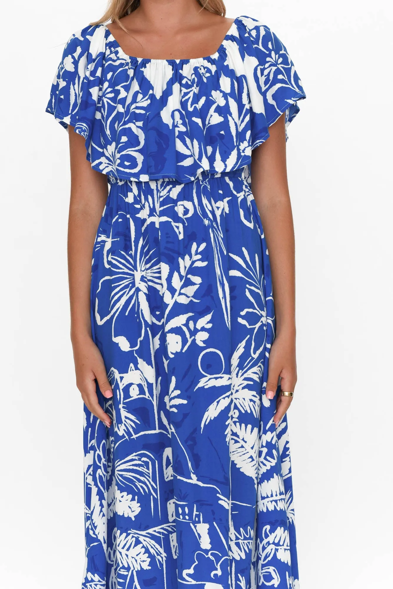 Darden Cobalt Tropical Off Shoulder Dress sold by Blue Bungalow product image thumbnail 4