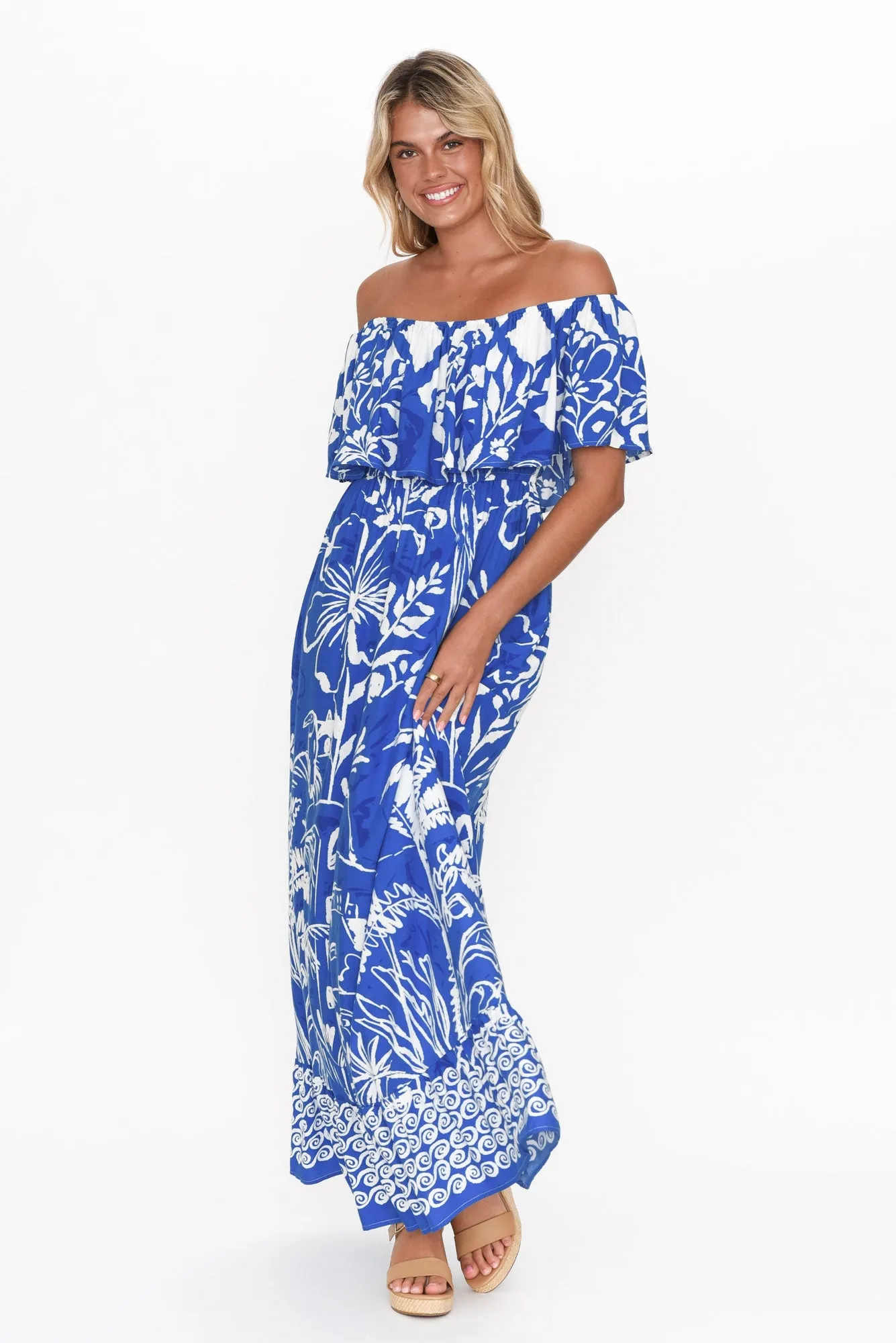 Darden Cobalt Tropical Off Shoulder Dress sold by Blue Bungalow product image thumbnail 5