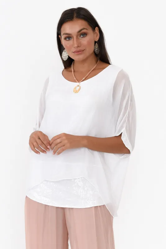 Parker White Silk Sequin Top sold by Blue Bungalow
