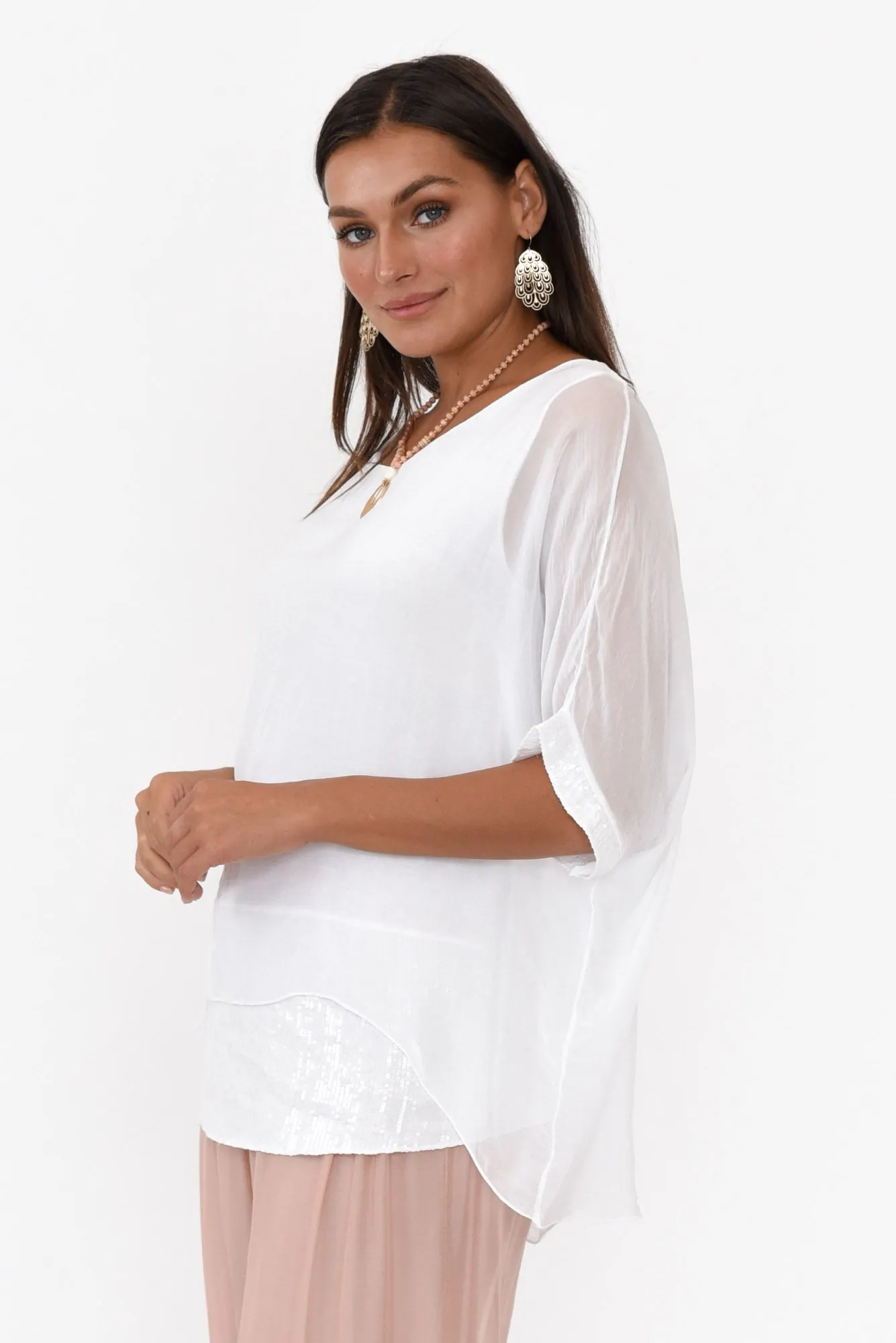Parker White Silk Sequin Top sold by Blue Bungalow product image thumbnail 3