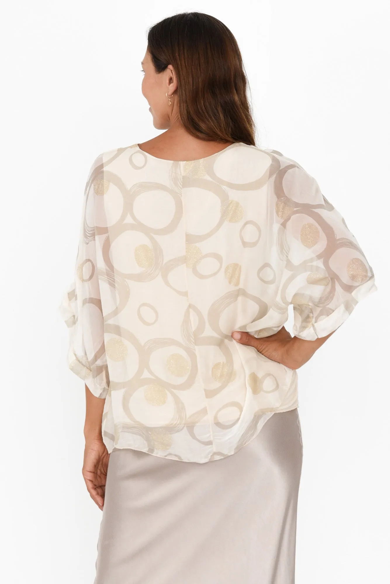 Shaila Cream Circle Silk Top sold by Blue Bungalow product image thumbnail 4