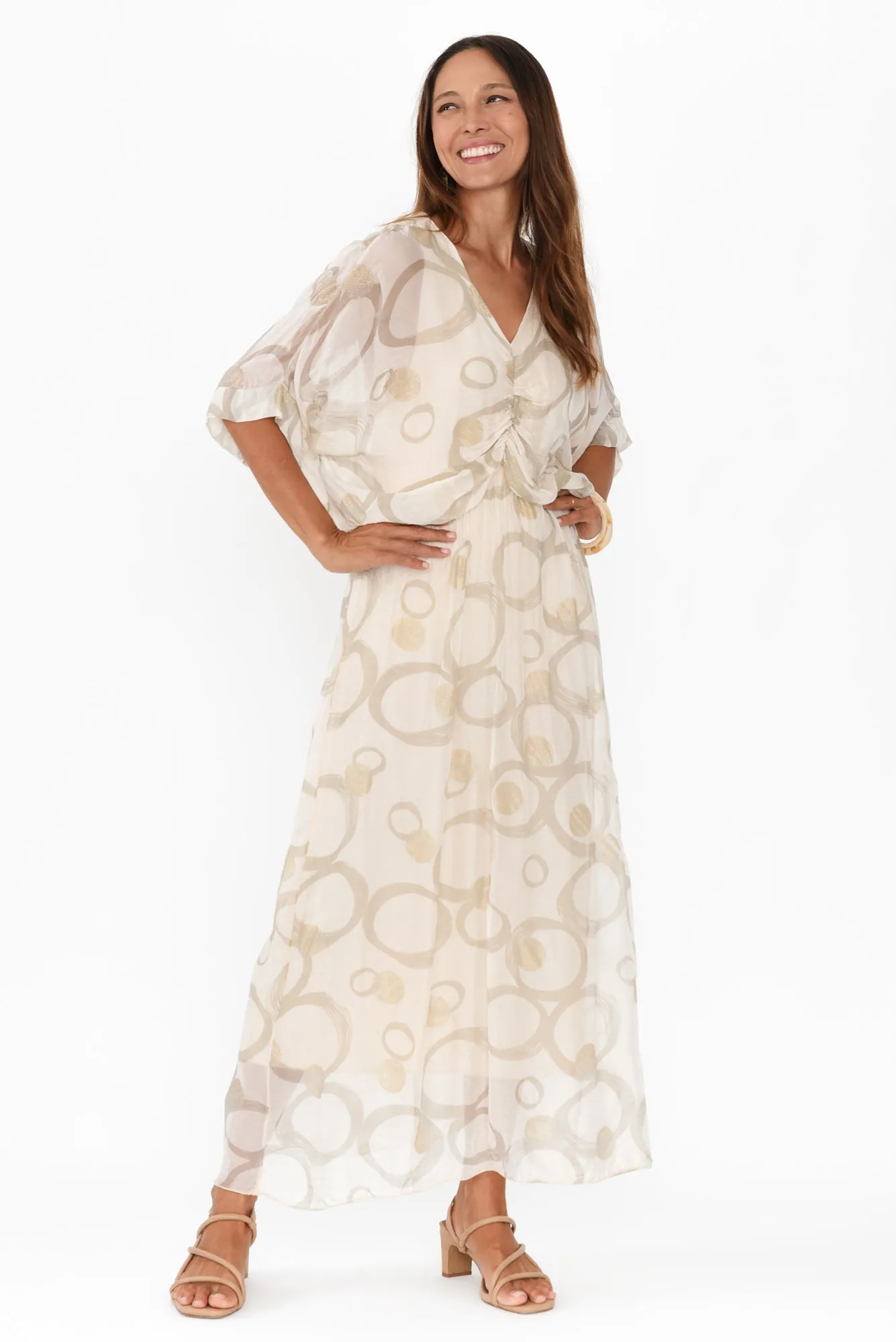 Kerry Cream Circle Silk Gathered Dress sold by Blue Bungalow product image thumbnail 2
