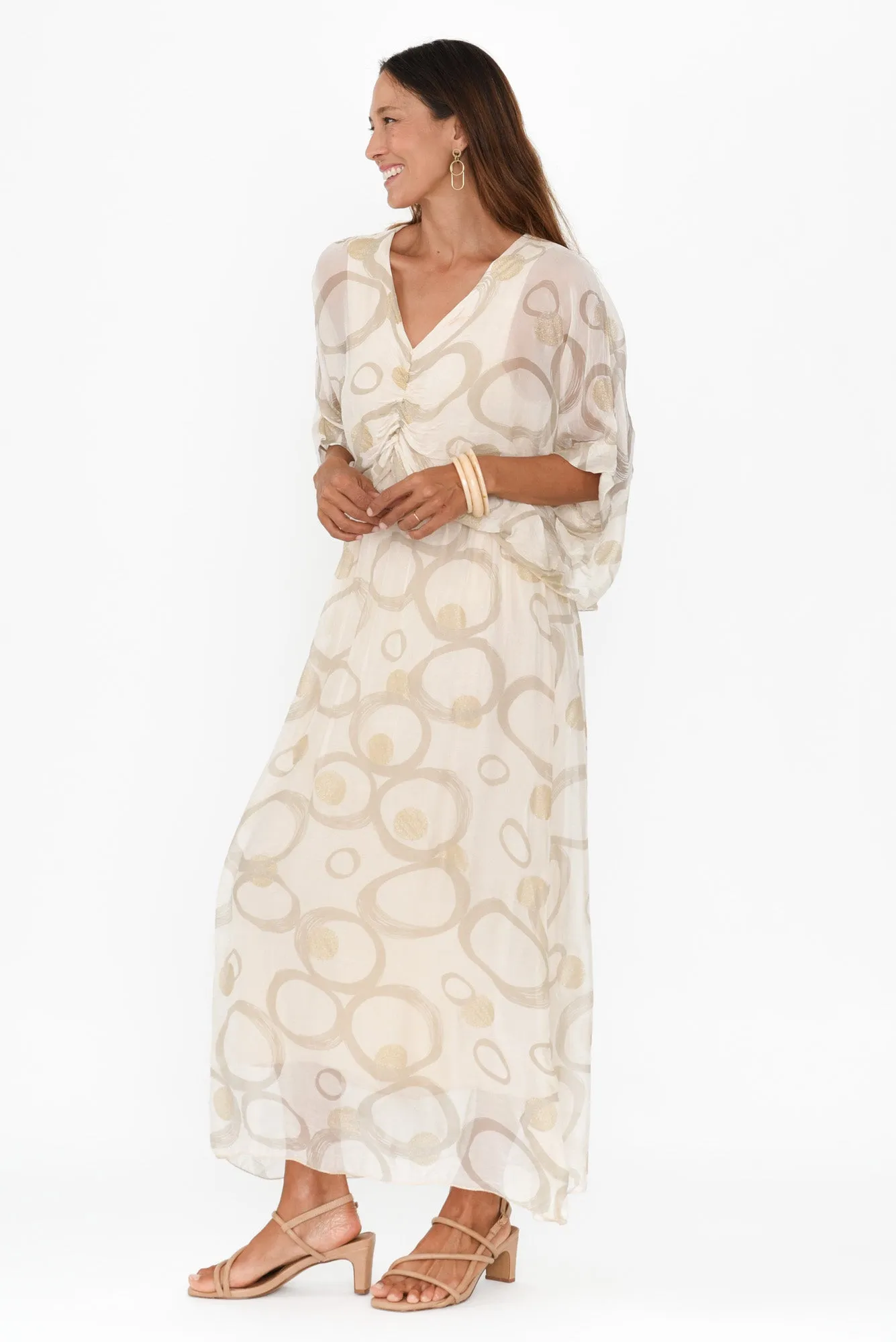 Kerry Cream Circle Silk Gathered Dress sold by Blue Bungalow product image thumbnail 3