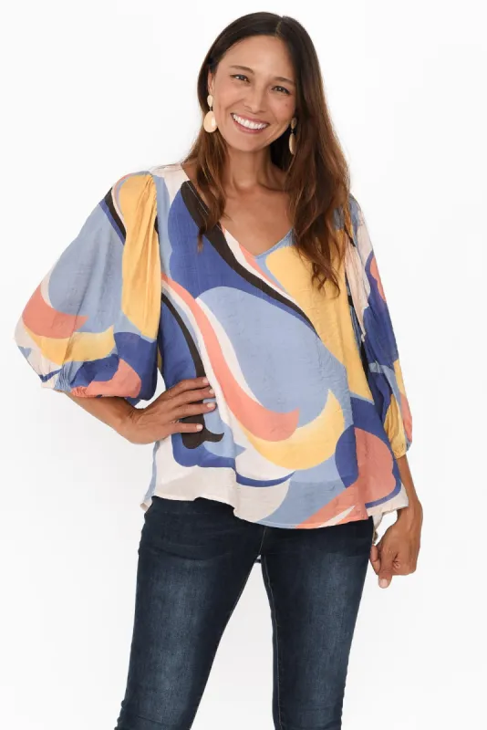 Misma Blue Swirl V Neck Top sold by Blue Bungalow