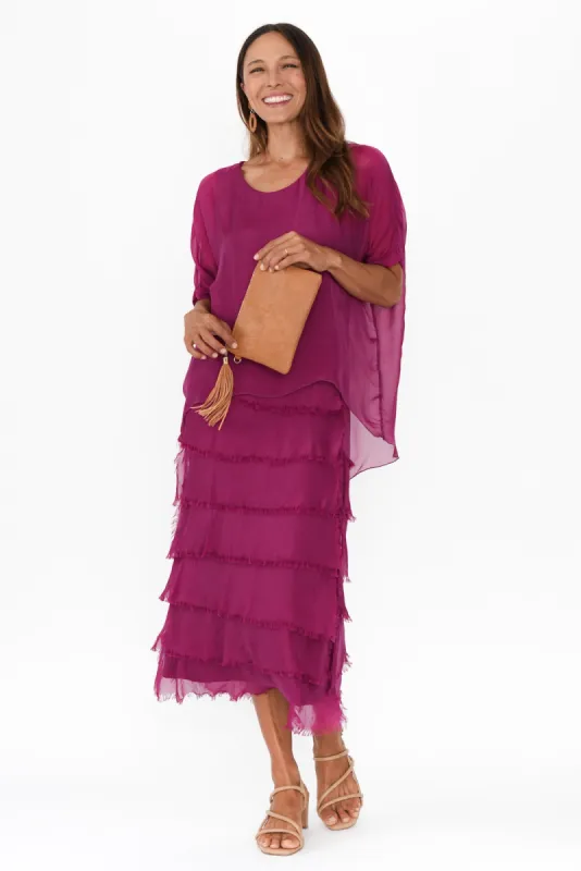 Katerina Magenta Silk Overlay Maxi Dress sold by Blue Bungalow