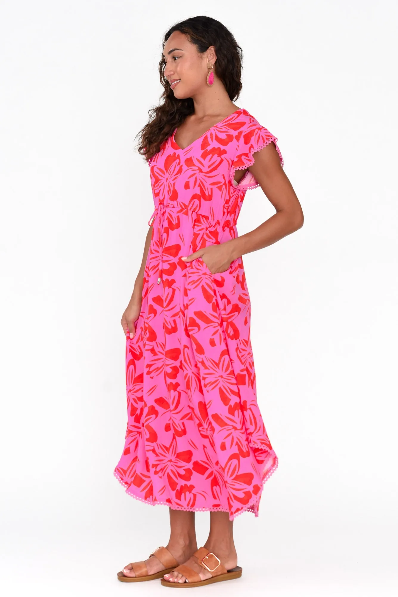 Libby Pink Frangipani Midi Dress sold by Blue Bungalow product image thumbnail 3